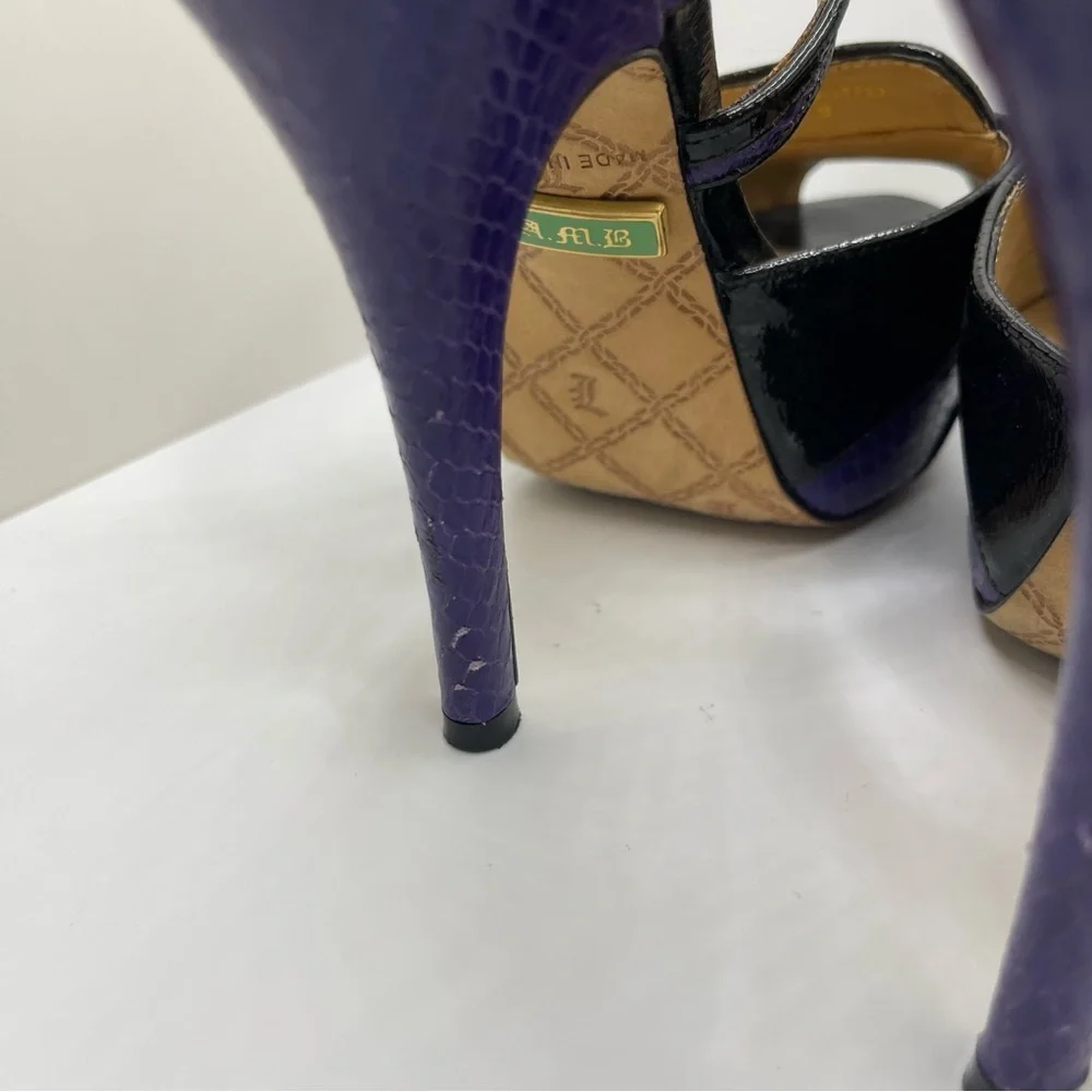 L.A.M.B. Women’s Black Purple Platform Leather Peep Toe Strappy Heels Size 6 - Picture 8 of 14